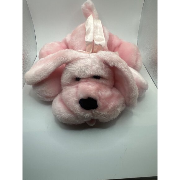 Pink Plush Puppy Dog Stuffed Animal Toy With Floppy Ears & Ribbon Tail - Picture 1 of 4